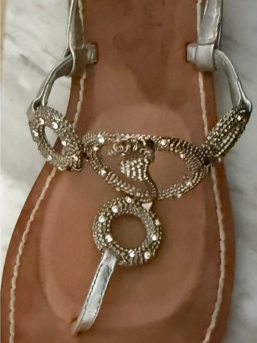 Silver Jeweled T-Strap Sandals